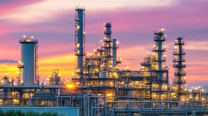 Industrial Complex at Sunset with Vibrant Colors