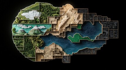 Abstract Earth Collage with Diverse Landscapes and Oceans
