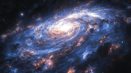 Obraz premium A stunning view of a spiral galaxy, with a bright core and swirling arms of stars and gas.