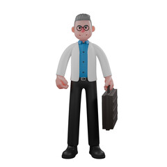 Professional Male Physicist in 3D Animation. A male physicist is standing straight while carrying a work suitcase. Physics