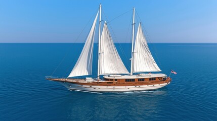Fototapeta premium Luxury Sailboat Cruising on Calm Blue Sea Summer Vacation Sailing Yacht Sea Travel Oce