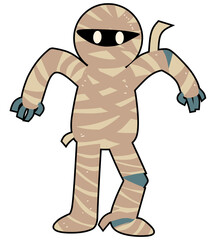 Mummy walking toward with sticking out bandages. Halloween. Colored HD illustration SVG format vector graphic, editable 5 colors