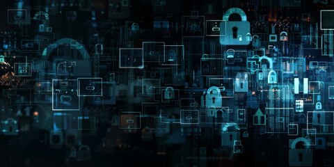 Obraz premium Empty area highlighting digital security symbols.