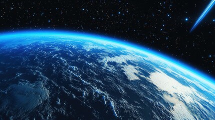 Obraz premium A stunning view of Earth from space, highlighting its atmosphere and celestial surroundings.