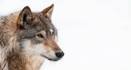 Fototapeta premium Lobo ibérico de mirada intimidante con un fondo blanco