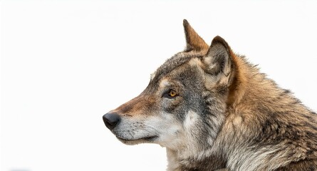 Fototapeta premium Lobo ibérico de mirada intimidante con un fondo blanco