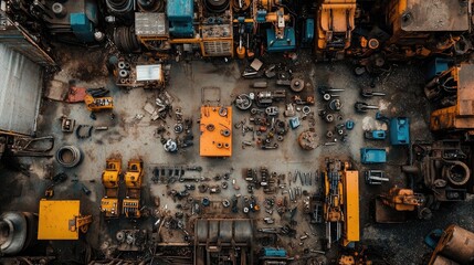 Aerial View of Industrial Tools and Equipment Layout