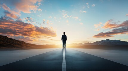 Obraz premium A person standing at a crossroads, symbolizing decision-making in entrepreneurship.