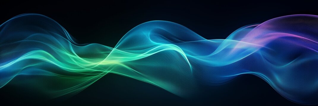 Abstract background with blue and green waves on black