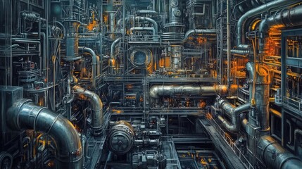 Fototapeta premium Intricate Industrial Machinery and Pipe Network