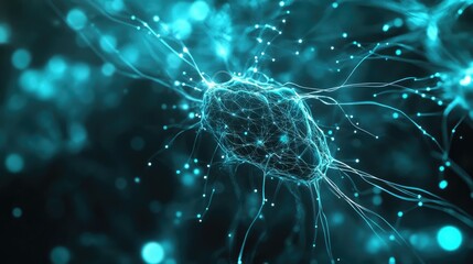 Abstract Neural Network Background in Dark Cyan and Teal Colors