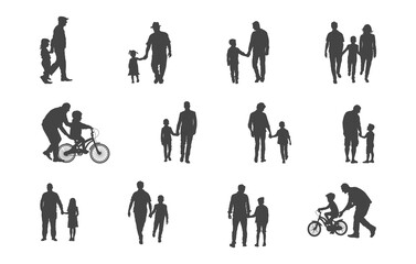 Grandpa with children silhouette, Elderly people with children silhouette, Grandpa with children svg, Grandparents playing children silhouette, Children with grandfather silhouette.