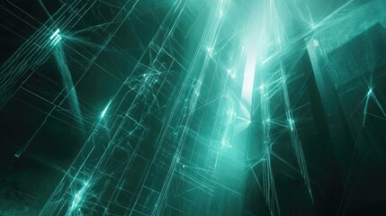 Obraz premium Abstract Neural Network Background in Dark Cyan and Teal Colors