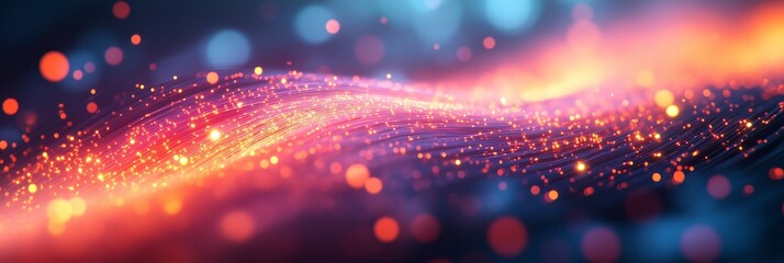Fiber optic cables glowing with data flowing through them, representing the advanced technology of fiber internet.