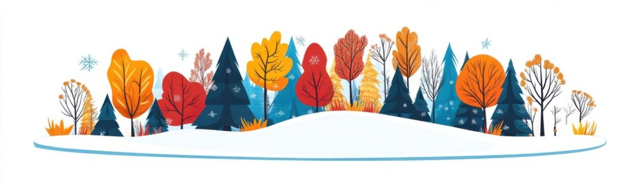 hillside forest flat design top view winter theme cartoon drawing Complementary Color Scheme