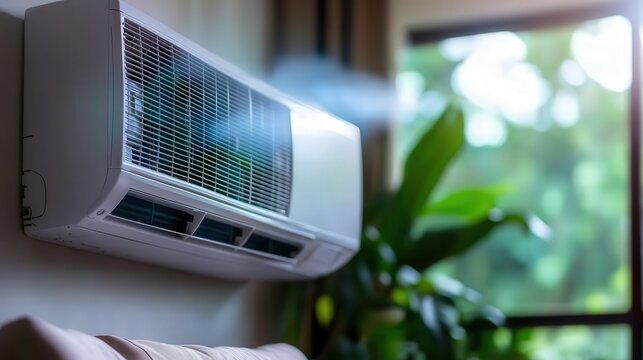 Modern Air Conditioner Unit with Cool Air Flow in Living Room