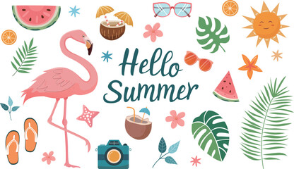Set of summer icons with beach elements vector illustration