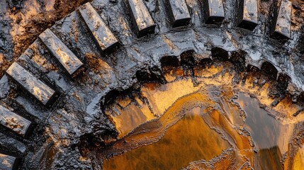 Industrial Track with Reflection on Wet Surface