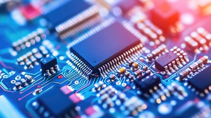 Obraz premium Close-up of Circuit Board with Electronic Components