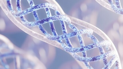 3D Render of Blue and White DNA Helices in Clear Space