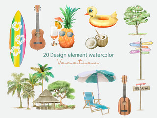 Illustration element of design with travel and vacation watercolor