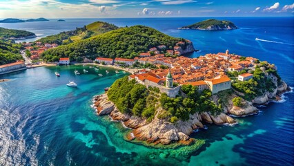 Naklejka premium Stunning Aerial View of Island Lokrum Nature Landscape in Southern Croatia Near Dubrovnik – A Perfect Travel