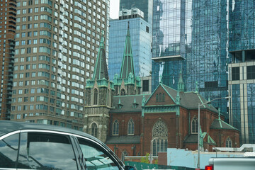 Croatian Church as seen from Lincoln Tunnel entrance. Manhattan, New York.