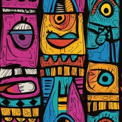 Obraz premium seamless pattern of mystical totems with vibrant tribal designs