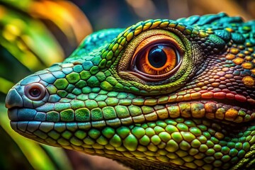 Stunning Close-Up of a Realistic Reptile Showcasing Intricate Skin Textures and Details in an Enchanting Natural