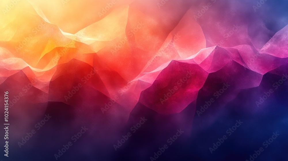 Wall mural abstract background with a colorful, textured, mountain range and fog.