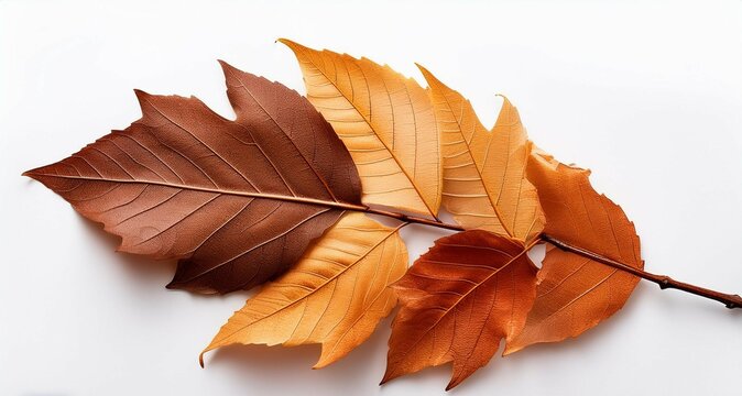 Hoja seca de oto&ntilde;o en tonos c&aacute;lidos, hoja de &aacute;rbol de roble en un fondo blanco