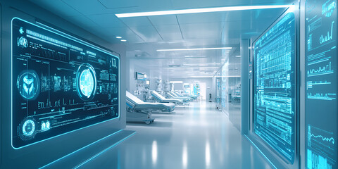 Futuristic Hospital Corridor Equipped with Advanced Medical Technology