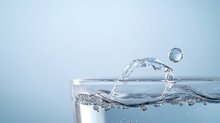 A close-up shot of cascading water droplets on a glass surface, showcasing the beauty and clarity of the liquid. The deep depth of field creates a soft, dreamy background that enhances the visual