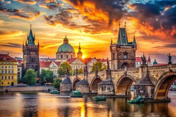 Fototapeta premium Stunning Vector Illustration of Charles Bridge in Prague, Iconic Landmark of the Czech Republic