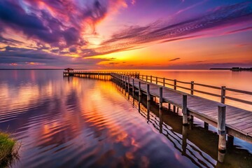Fototapeta premium Sunset Serenity Over Steg at Großer Jasmunder Bodden, Rügen Island - Low Light Photography