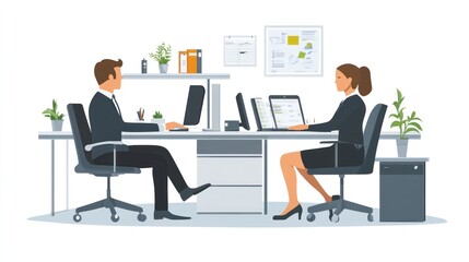 Business colleagues working in office vector, featuring a productive and collaborative work environment