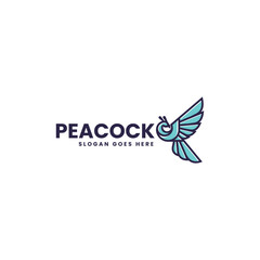 Vector Logo Illustration Peacock Simple Mascot Style