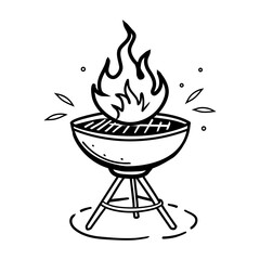  A hand drawn icon of a cooking grill with flames, perfect for outdoor cooking and grilling
