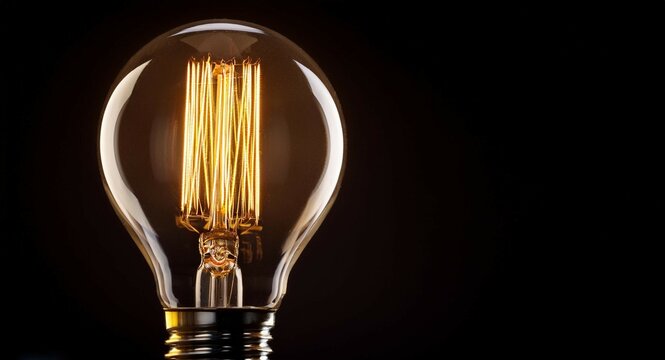 Fondo oscuro con bombilla de luz encendida, iluminaci&oacute;n centrada, foco encendido en un cuarto oscuro