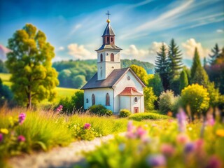 Tilt-Shift Church Watercolor Landscape for Stunning Aesthetic Appeal