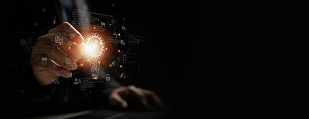 businessman on document planning the business plans and analyse  profitability of working companies with digital augmented virtual graphics for project manager working on laptop and update information