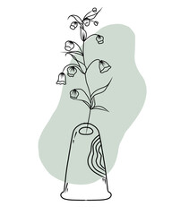 Set of botanical line art floral leaves, plants on pot vase. Hand drawn sketch branches isolated on white background  PNG Transparent Background