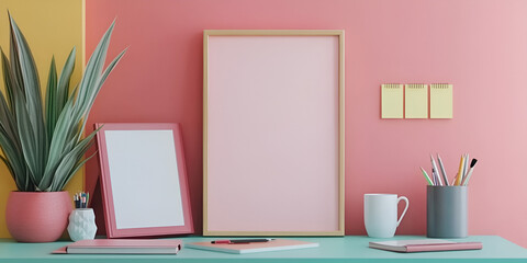 Sleek Home Office Workspace with Blank Frame for Mockup