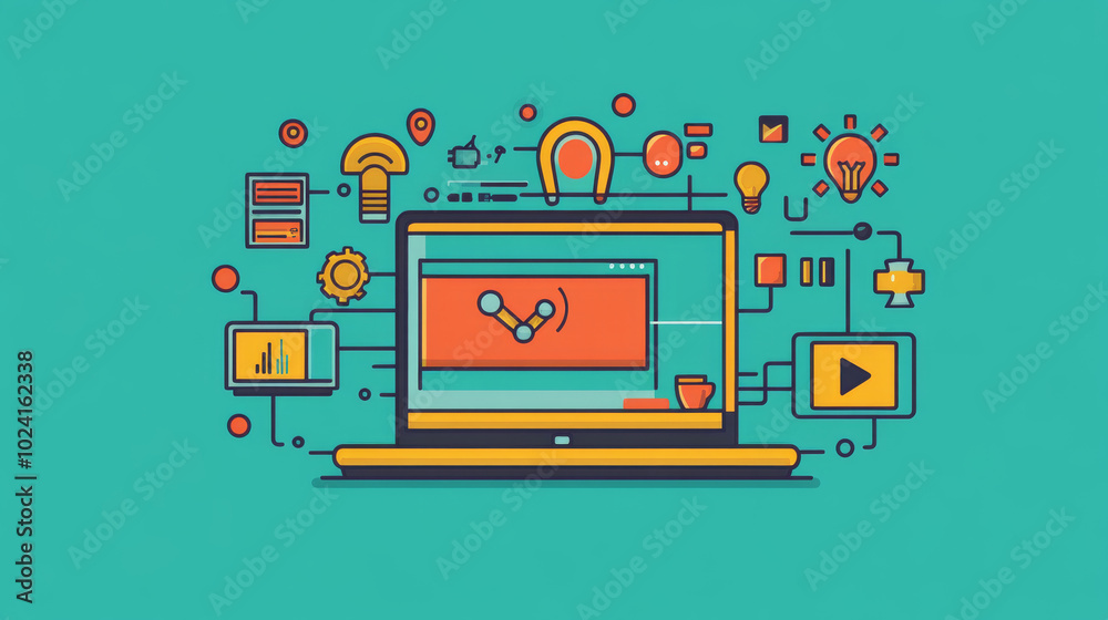 Poster building websites and apps that work on all devices. the image shows a laptop with code and internet