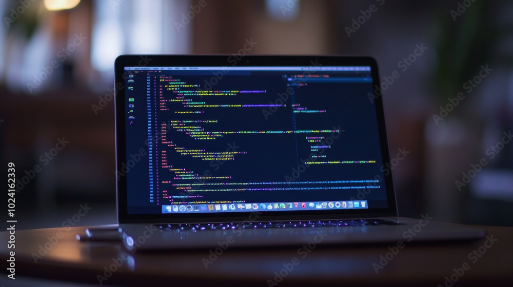 Poster building websites and apps that work on all devices. the image shows a laptop with code and internet