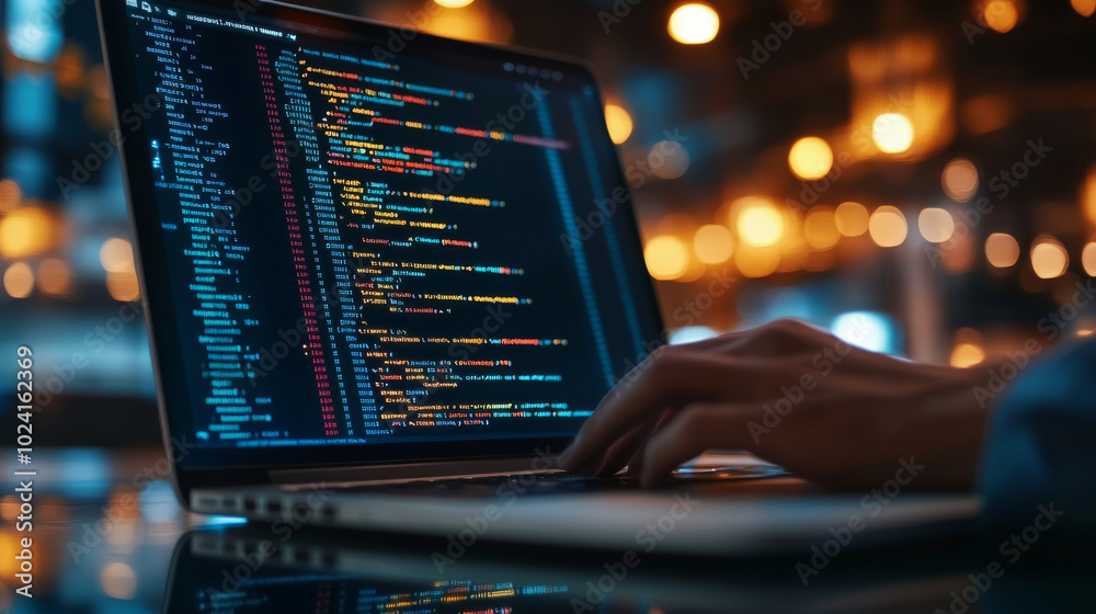 Poster building websites and apps that work on all devices. the image shows a laptop with code and internet