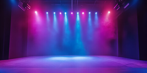 Illuminated Stage with Colorful Spotlights and Smoke