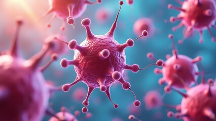 Human stem cell therapy research in 3D: Explore cellular biology, cancer treatment, DNA, nucleus, and protein. Highlighting molecular division for medical biotechnology.