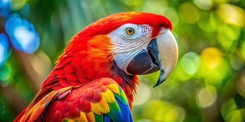 Obraz premium Vibrant Closeup of a Scarlet Macaw on a Bright Sunny Day Capturing Nature's Beauty and Colorful Wildlife
