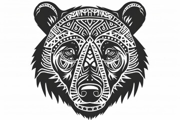Minimalist bear head with intricate tribal patterns.
